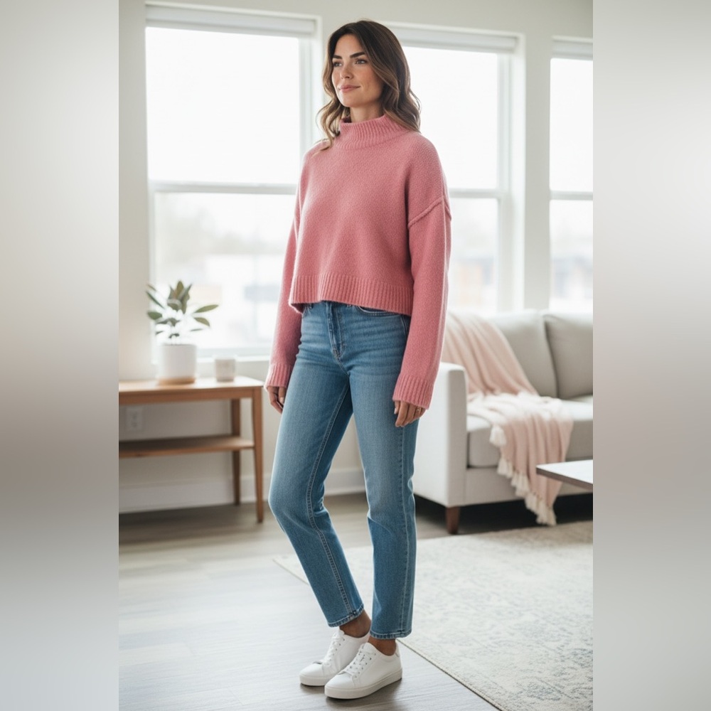 Zara Women’s Pink Mock Turtle Neck Cropped Oversized Sweater! Small! - Picture 7 of 7